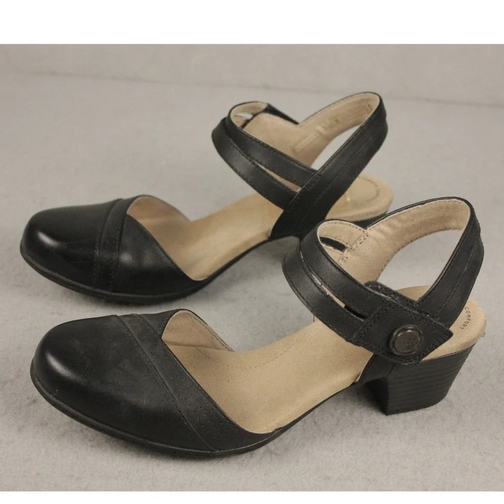 Clarks Collection Cottagecore Twee Slingback‎ Heels Black Leather Womens 8M